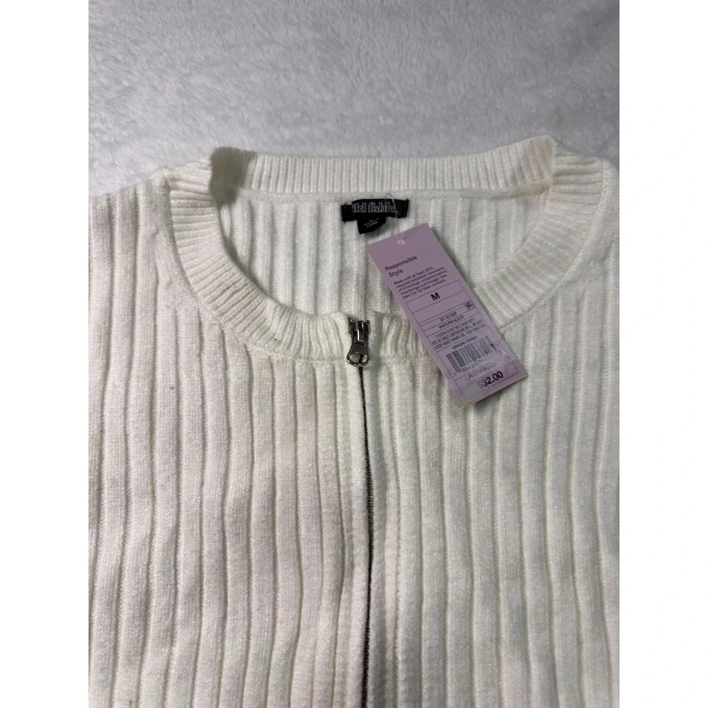 Wild Fable Women Cream Ribbed‎ Cropped Zipper Sweater Size M